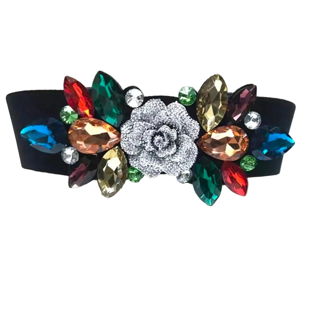 Crystal Bloom Stretch Belt by Runway Secrets
