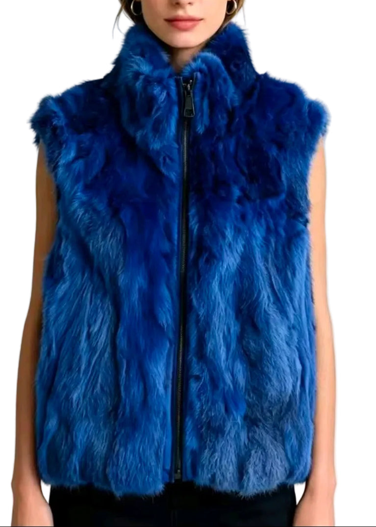 Luxury Rabbit Fur Zip Vest by Runway Secrets