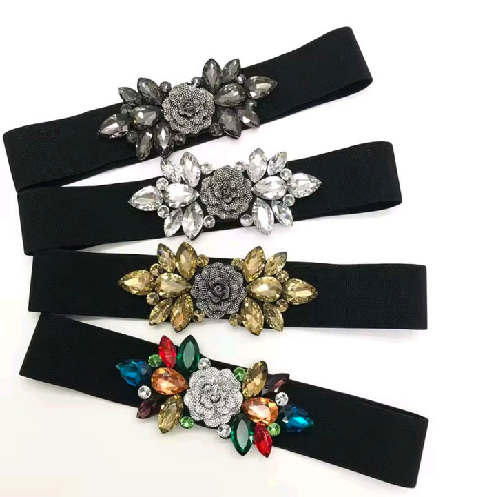 Crystal Bloom Stretch Belt by Runway Secrets