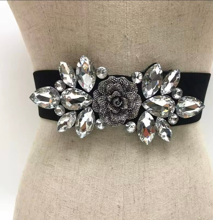 Crystal Bloom Stretch Belt by Runway Secrets