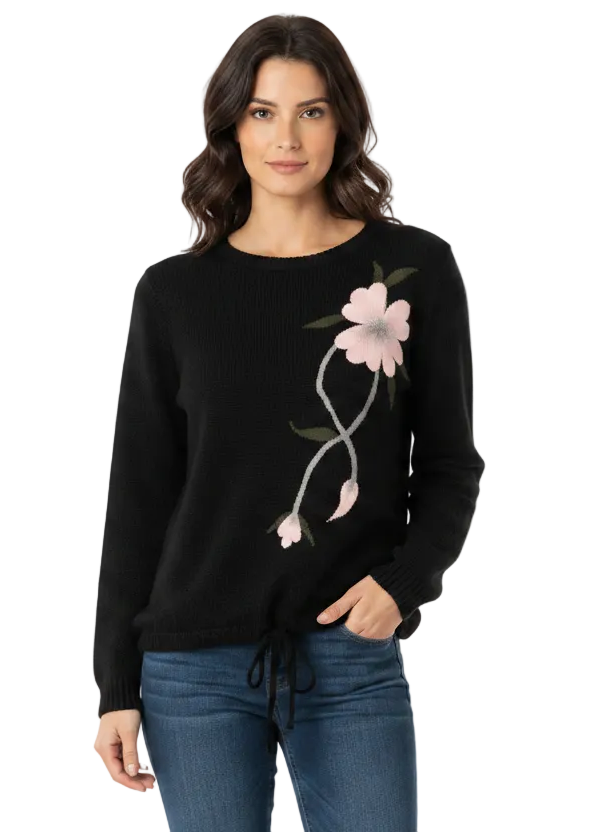 FLORAL APPLIQUÉ ROUND NECK KNIT TOP BY TUTTI BELLA
