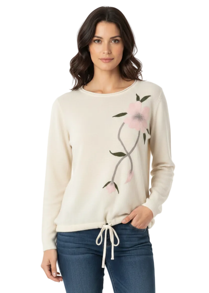 FLORAL APPLIQUÉ ROUND NECK KNIT TOP BY TUTTI BELLA