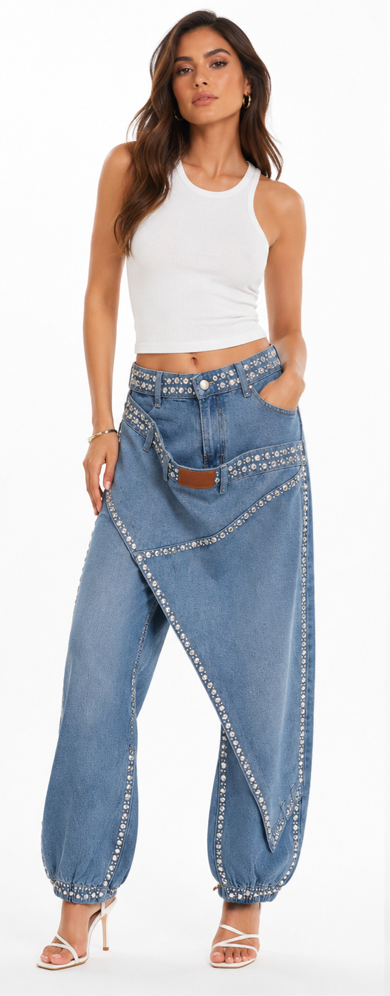 The Monaco Crystal Denim Jogger By Runway Secrets