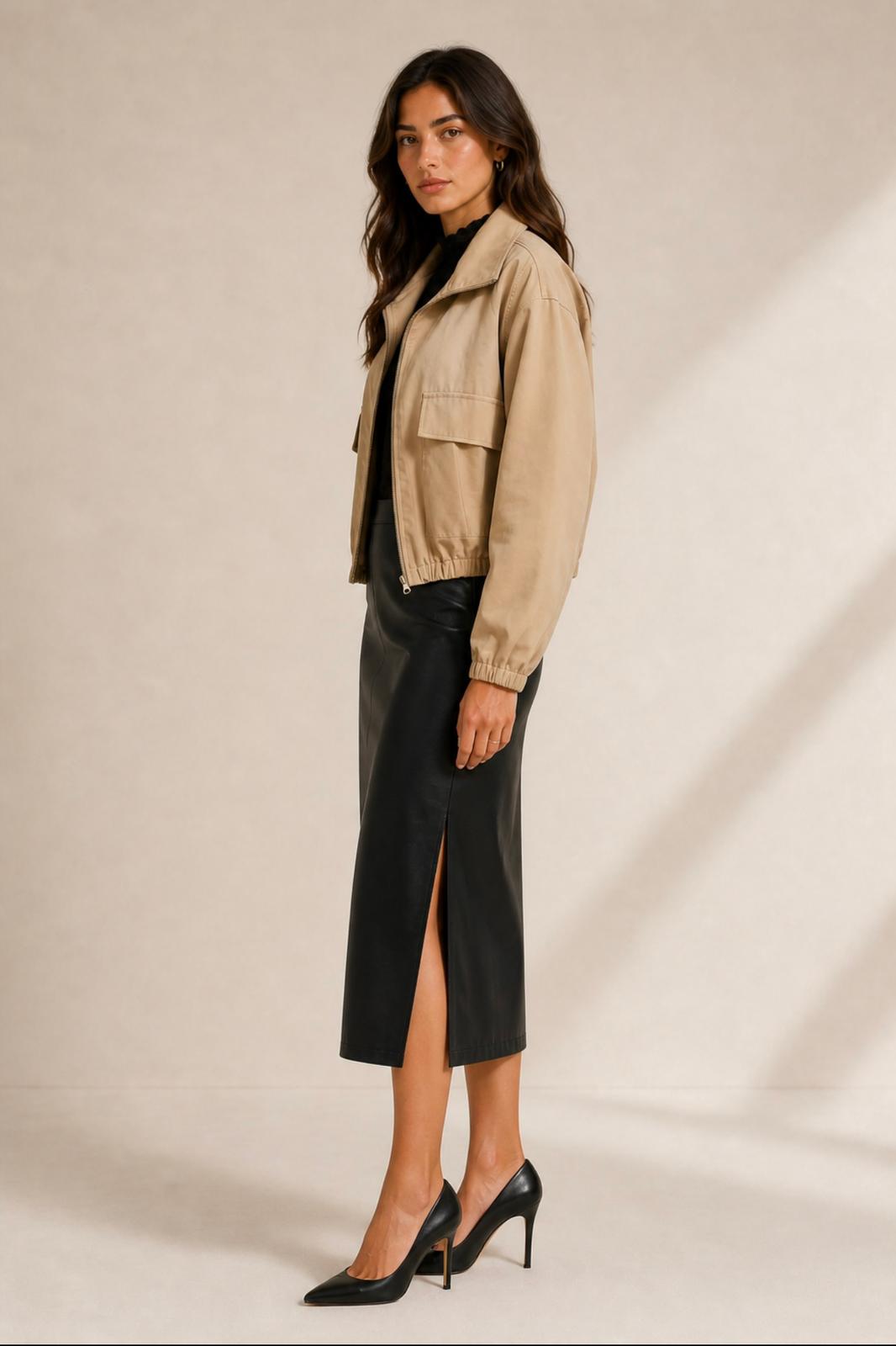 NOIR ELEGANCE VEGAN LEATHER MIDI SKIRT BY SURII