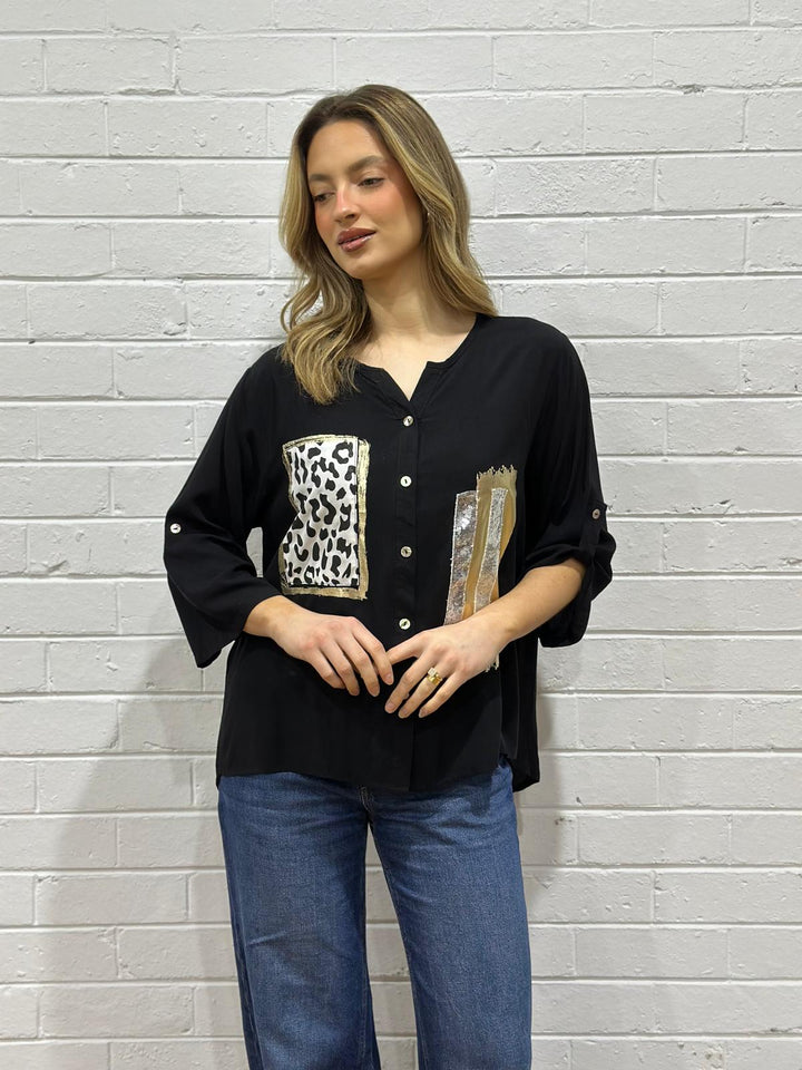 LEOPARD SEQUIN SHIRT