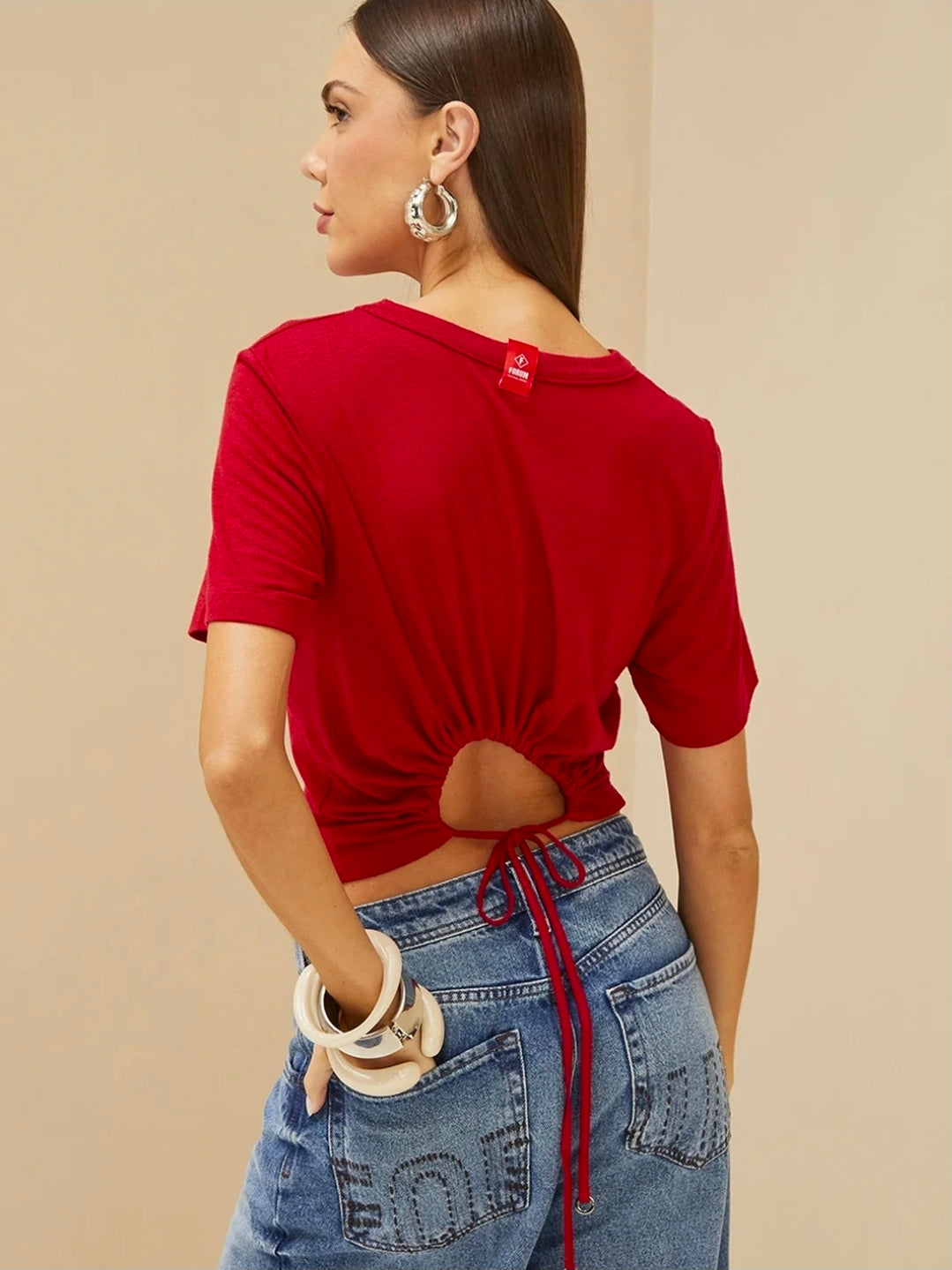 Ruched Back Tie Crop Tee