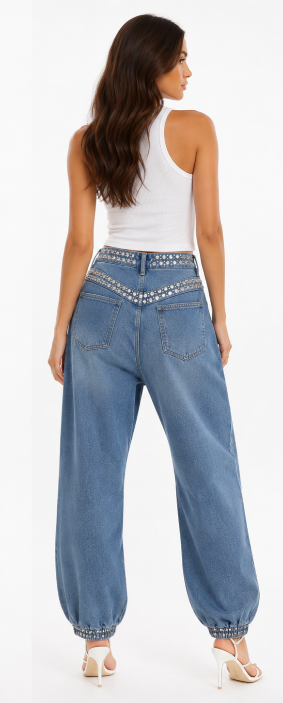 The Monaco Crystal Denim Jogger By Runway Secrets