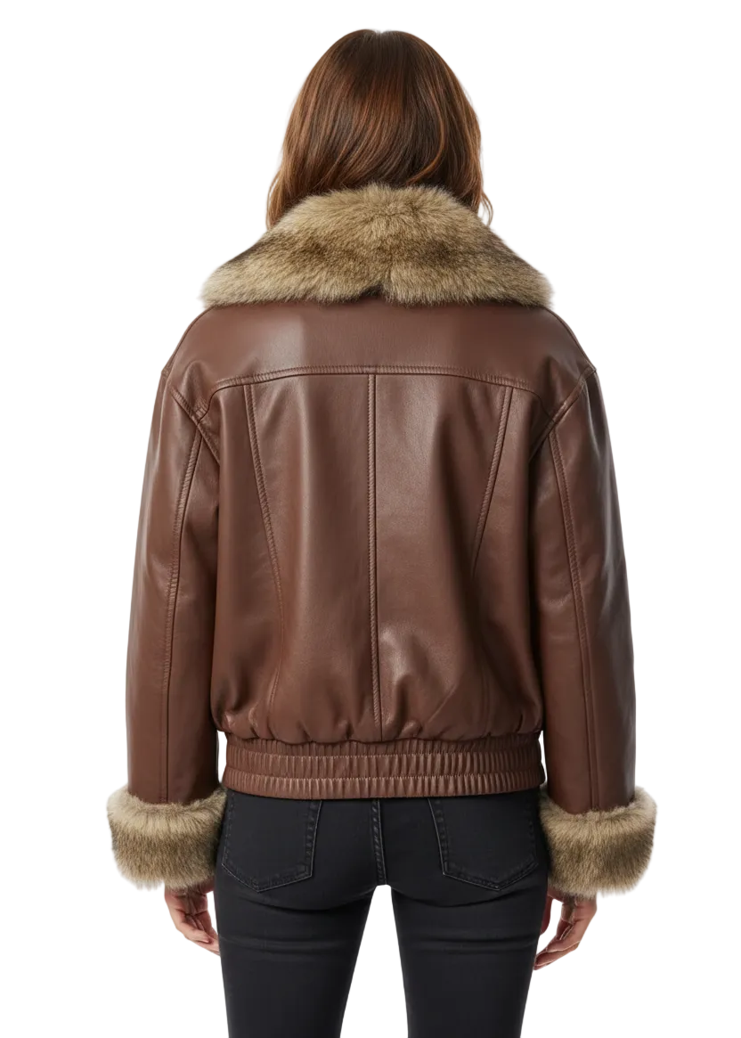 Faux Leather Jacket with Faux Fur Trim by Seven Seventy