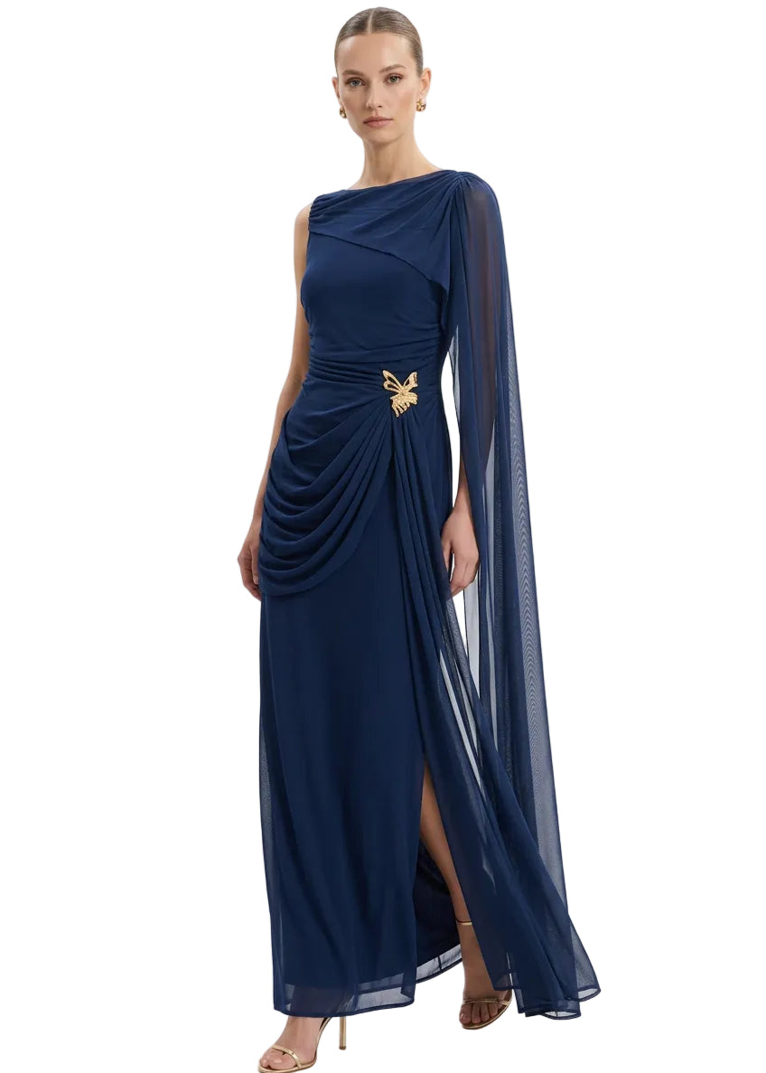 Elyndra Draped Cape Maxi Dress