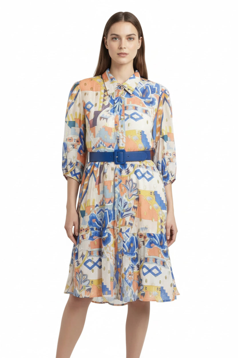 PRINT TIERED SHIRT DRESS BY SAMBARA