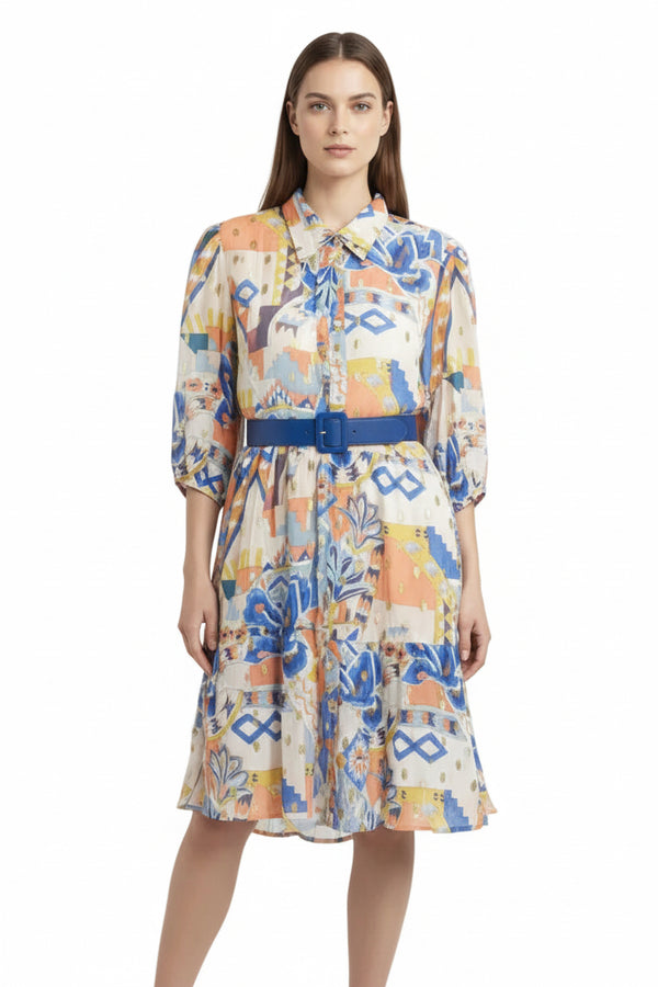 PRINT TIERED SHIRT DRESS BY SAMBARA