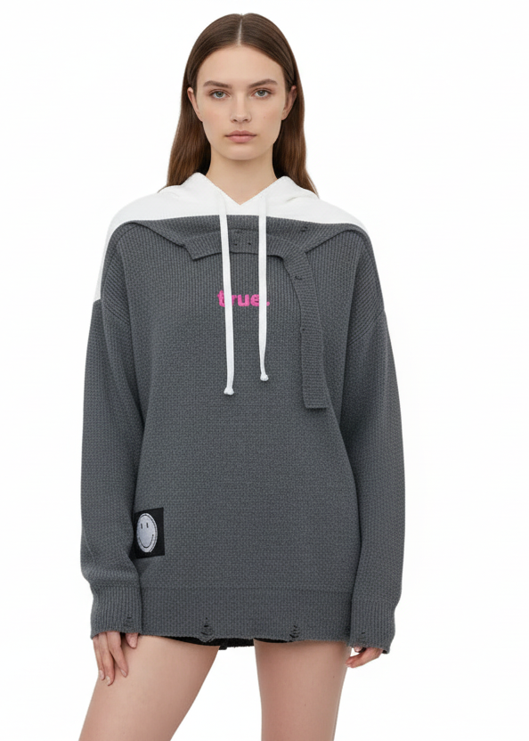 White and blue hoodie | TRUE KNIT BY SEVEN SEVENTY