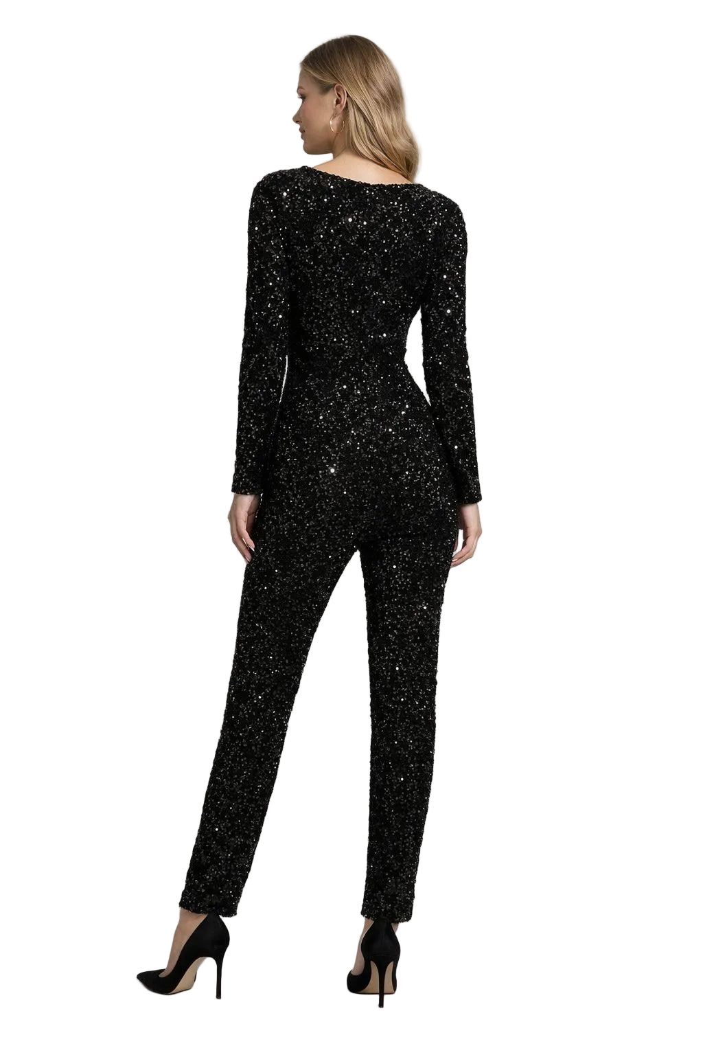 Black sequin jumpsuit | SHAILO JUMPSUIT BY RUNWAY SECRETS