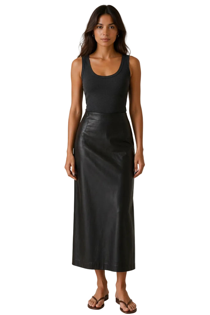 NOIR ELEGANCE VEGAN LEATHER MIDI SKIRT BY SURII
