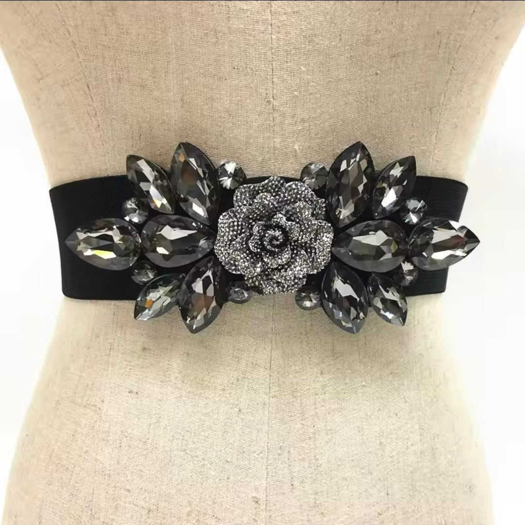 Crystal Bloom Stretch Belt by Runway Secrets
