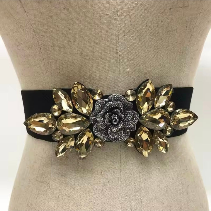 Crystal Bloom Stretch Belt by Runway Secrets