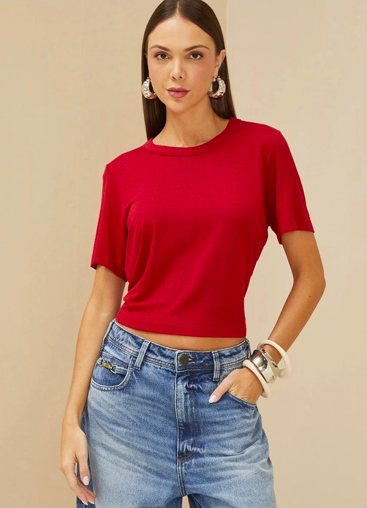 Ruched Back Tie Crop Tee