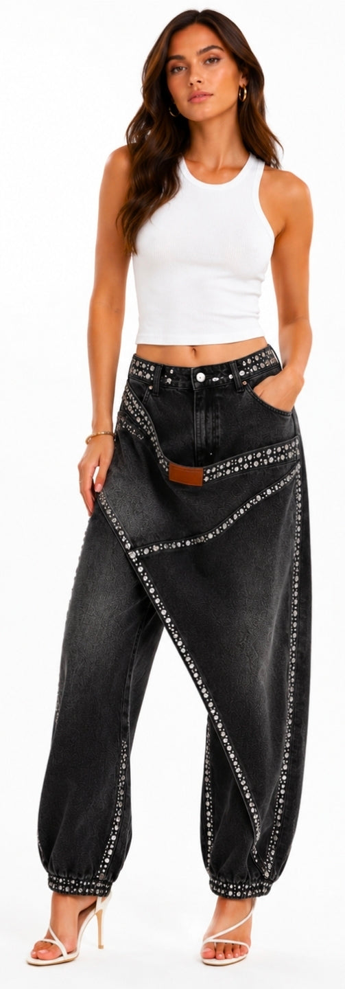 The Monaco Crystal Denim Jogger By Runway Secrets
