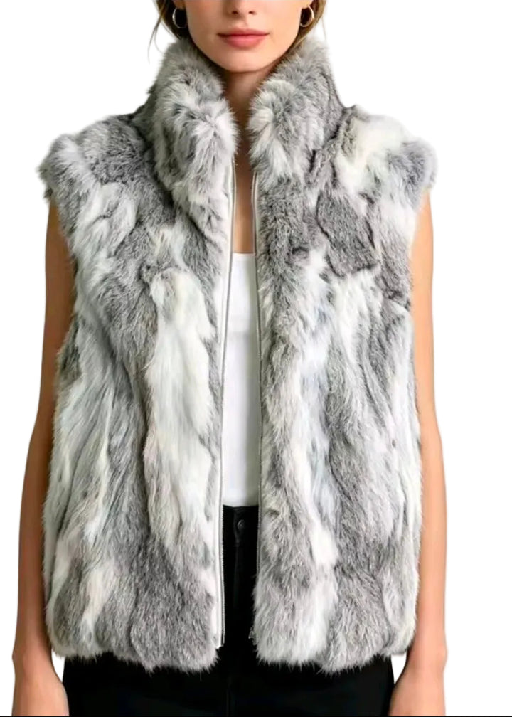 Luxury Rabbit Fur Zip Vest by Runway Secrets