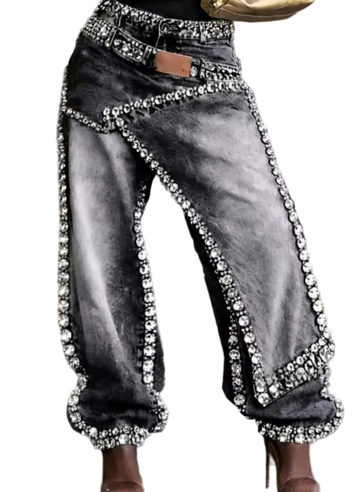 The Monaco Crystal Denim Jogger By Runway Secrets
