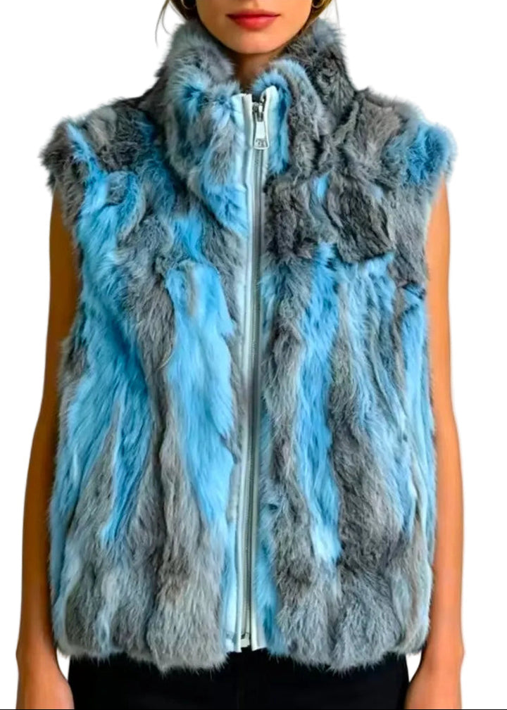 Luxury Rabbit Fur Zip Vest by Runway Secrets