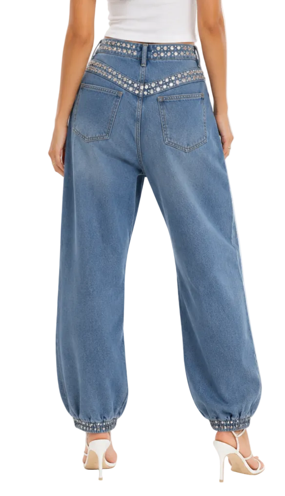 The Monaco Crystal Denim Jogger By Runway Secrets
