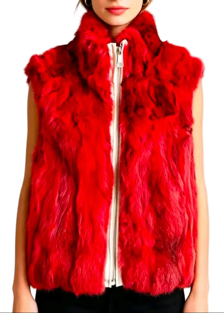 Luxury Rabbit Fur Zip Vest by Runway Secrets