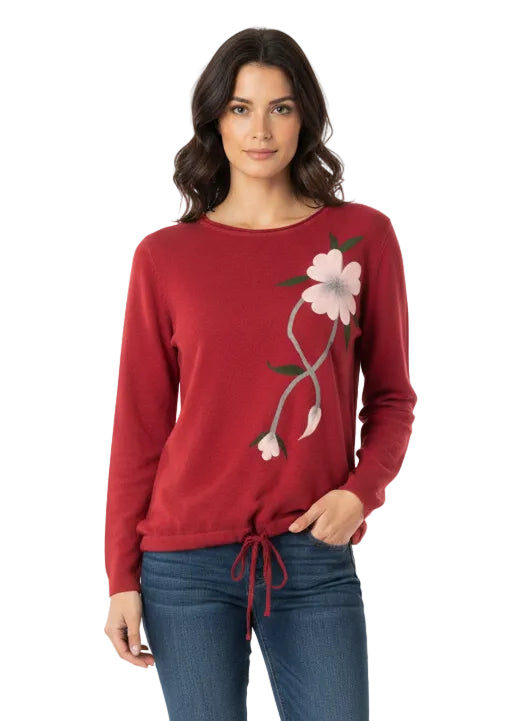 FLORAL APPLIQUÉ ROUND NECK KNIT TOP BY TUTTI BELLA