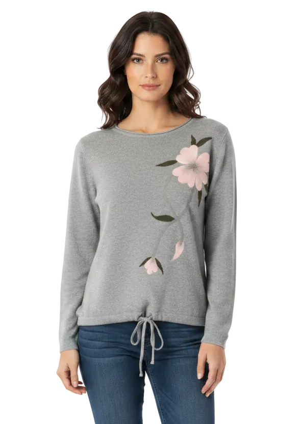 FLORAL APPLIQUÉ ROUND NECK KNIT TOP BY TUTTI BELLA
