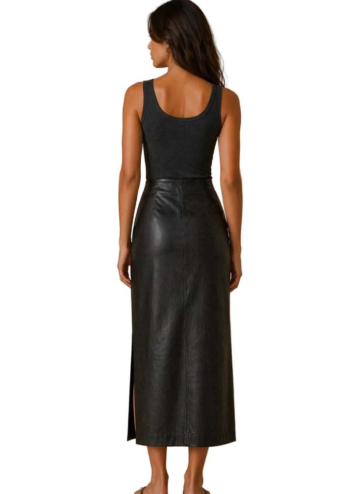 NOIR ELEGANCE VEGAN LEATHER MIDI SKIRT BY SURII
