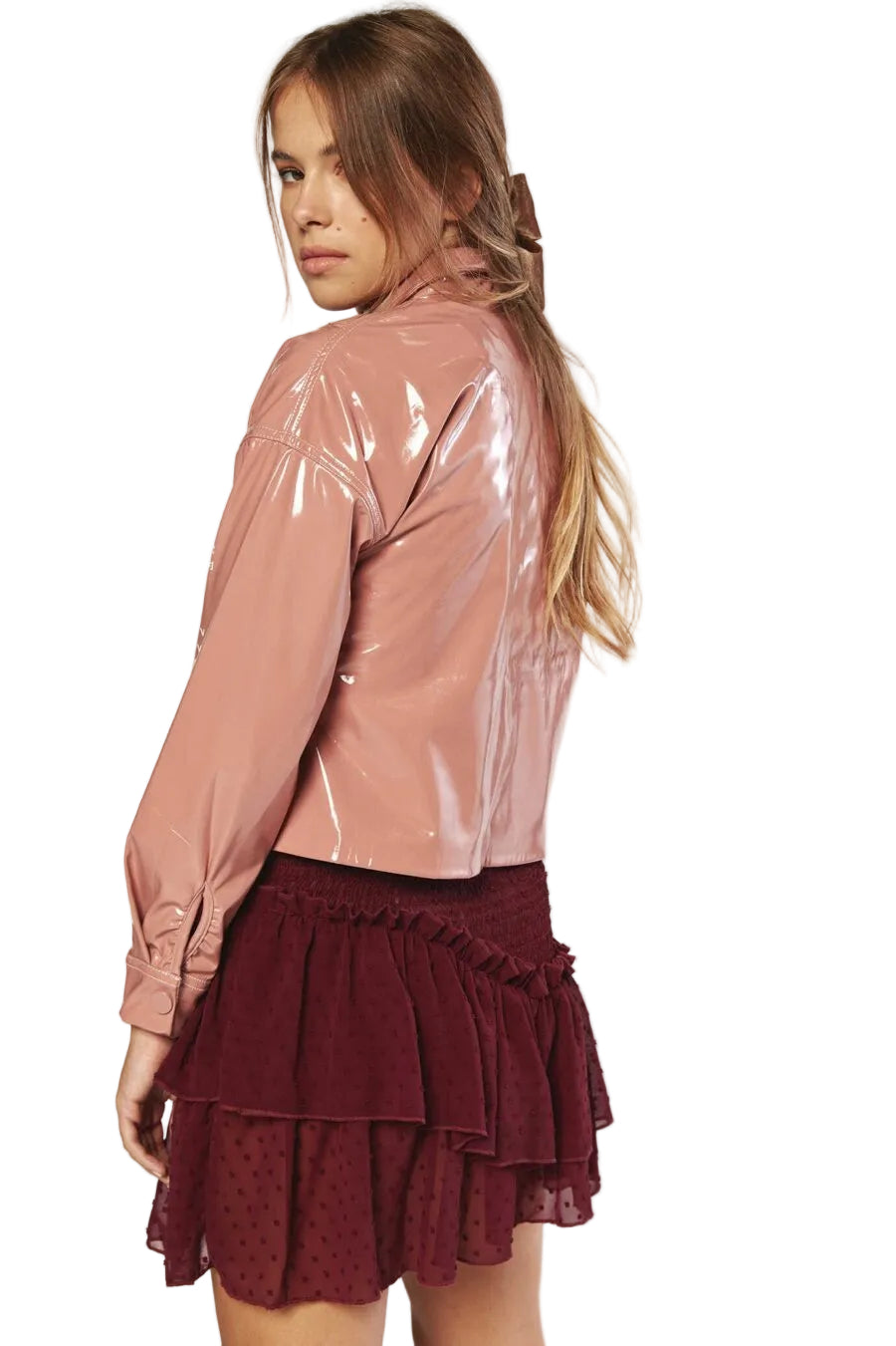 Dusty PINK cropped vinyl jacket | Runway Secrets