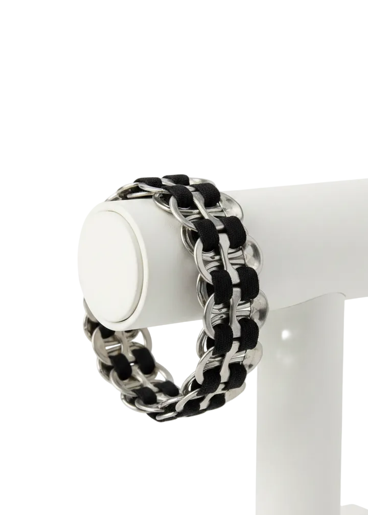 Black and silver recycled silver can pull tabs bracelet | TOREY BY BEL-EVE