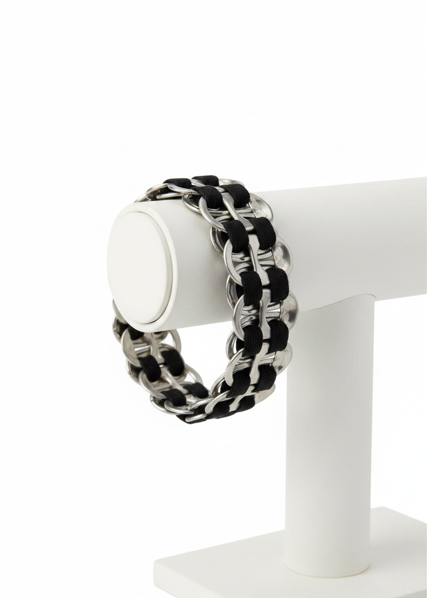 Black and silver recycled silver can pull tabs bracelet | TOREY BY BEL-EVE