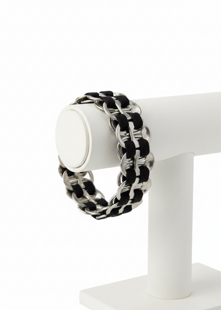 Black and silver recycled silver can pull tabs bracelet | TOREY BY BEL-EVE