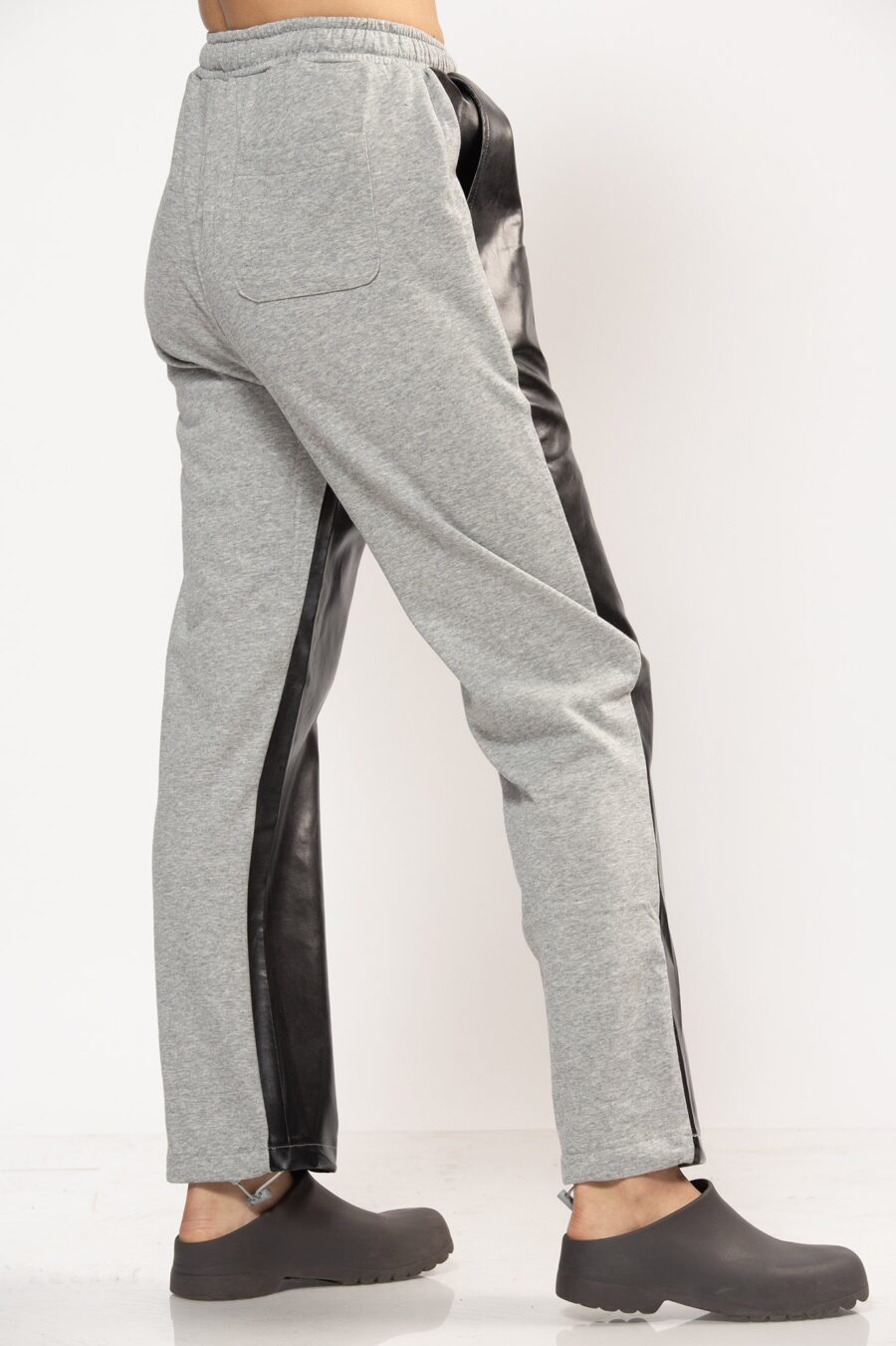 Black and grey faux leather sweatpants | Runway Secrets