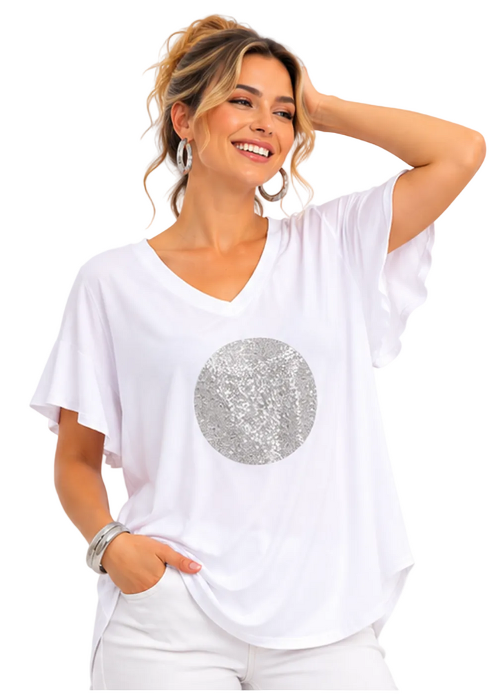 Luna Sparkle Circle V-Neck Top By Sambara
