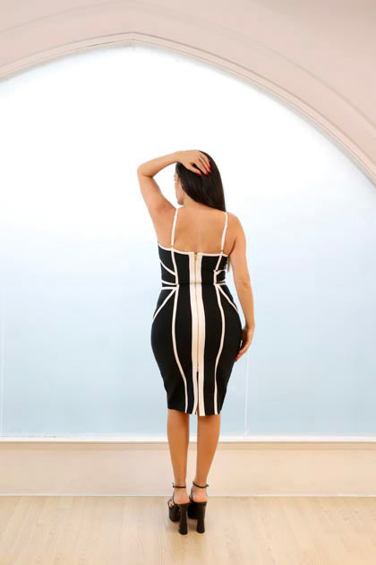 black and white Pencil dress with piping details | Runway Secrets
