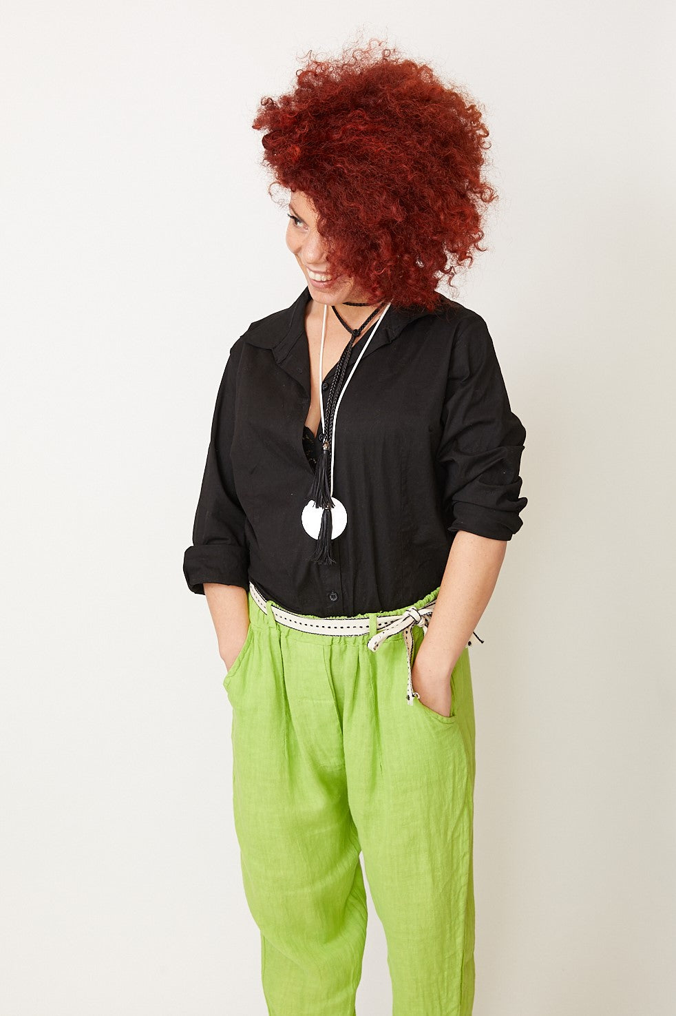LUCY - LINEN PANTS WITH FABRIC BELT