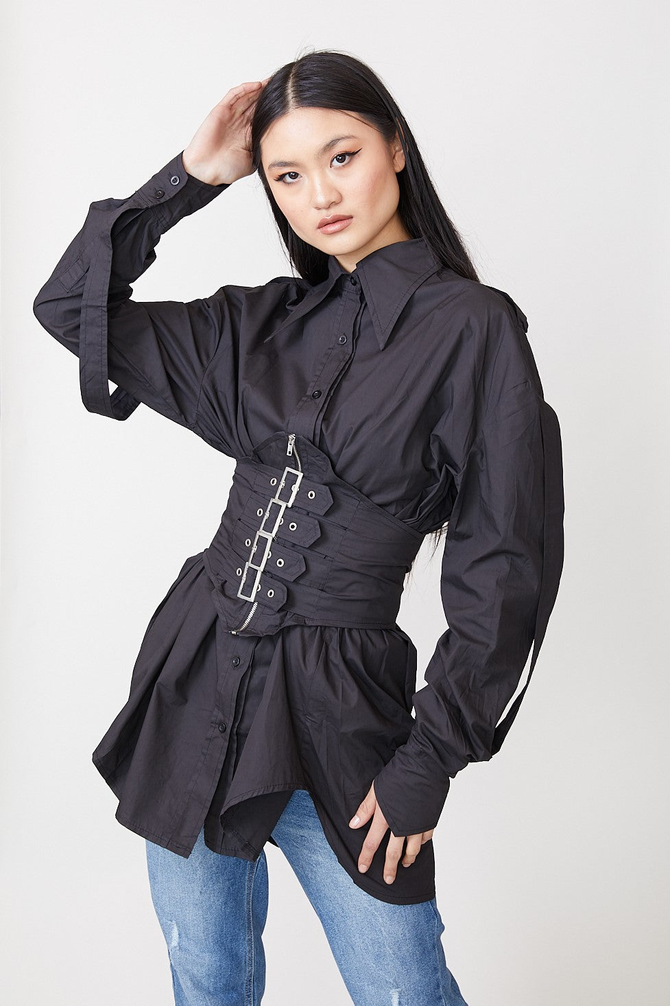SHIRT WITH UNDERBUST BUCKLE CORSET