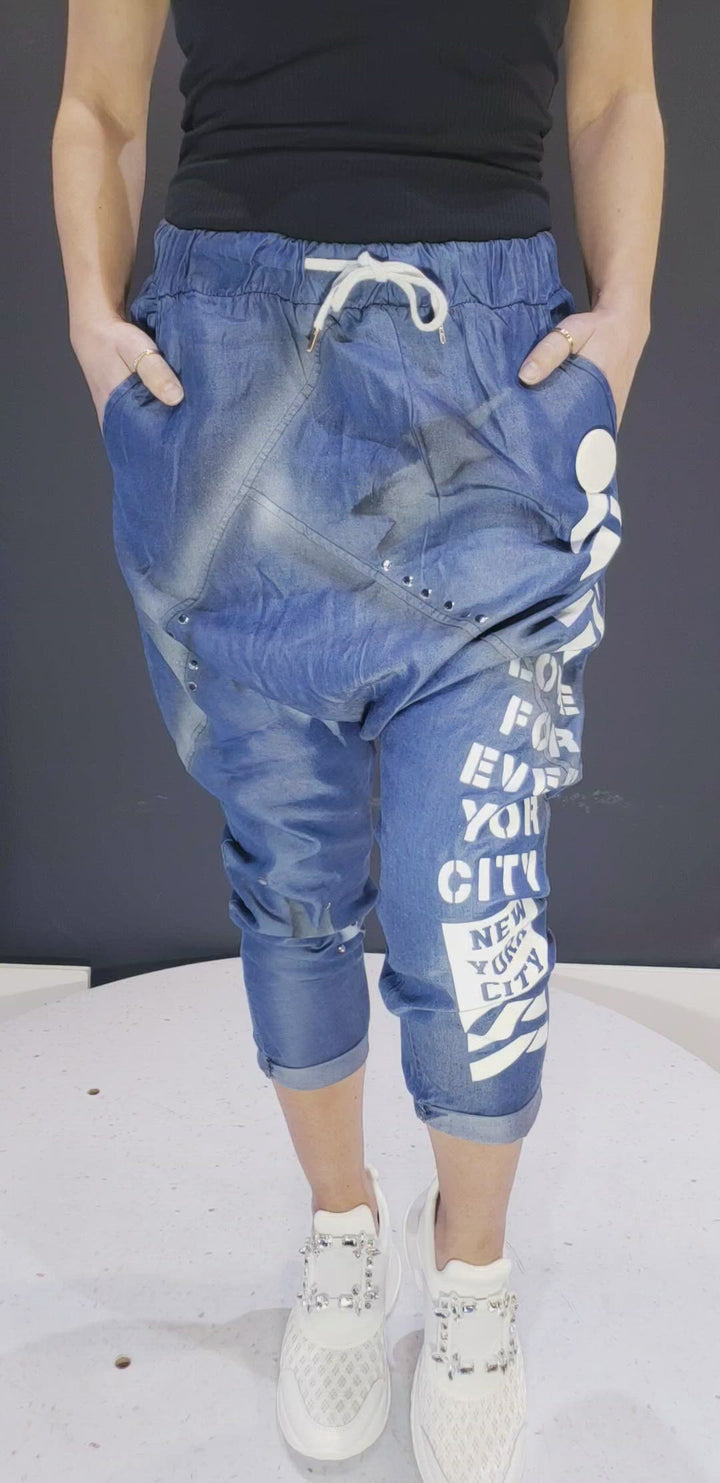 Cotton blue baggy pants | ARROW