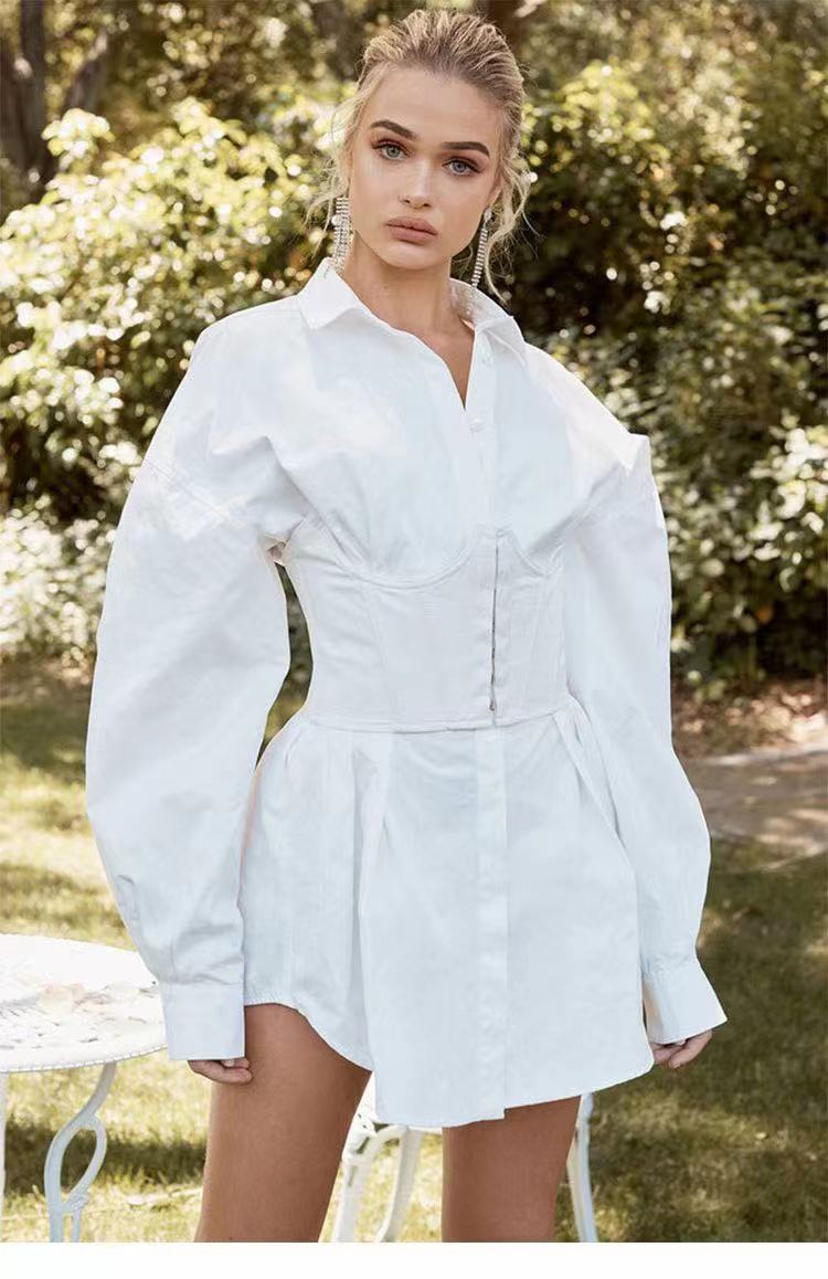 Korset - White Shirt With Underbust Corset